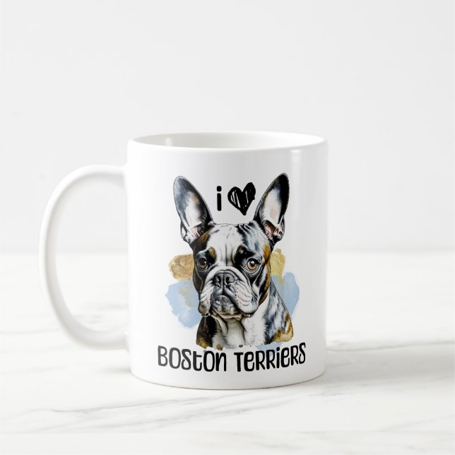 Mug I Love Boston Terriers Personnalisé (Gauche)