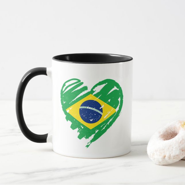 Mug I Love Brazil - Brésil Drapeau Coeur (Avec donut)
