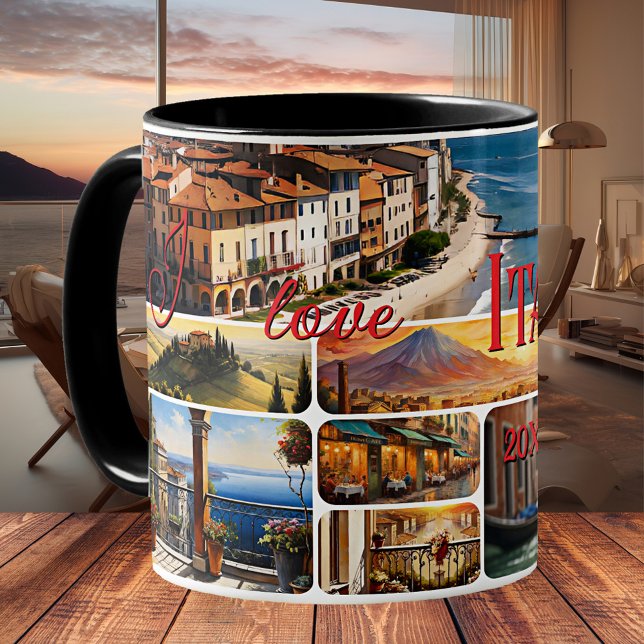 Mug I Love Italy Travel Photo Collage  (Mug featuring a collage with your favorite travel photos of Italy - European adventure travel)