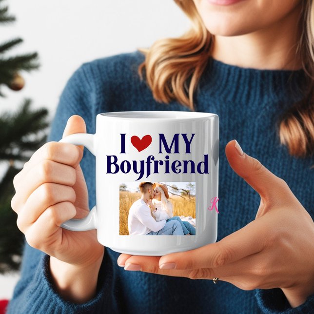 Mug I Love My Boyfriend Monogram Nom photo initial (Créateur téléchargé)