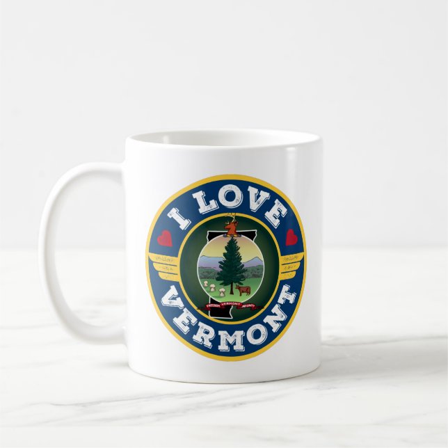 Mug I Love Vermont State Flag and Map (Gauche)