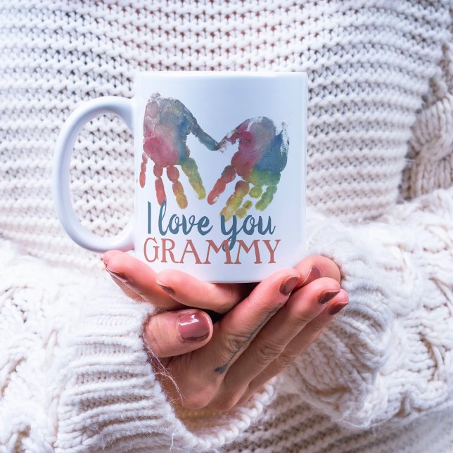Mug I Love You Grand-mère Coeur Handprints Photo (Créateur téléchargé)
