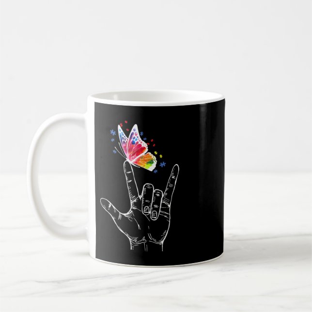Mug I Love You Hand Sign Language Butterfly Puzzle Pie (Gauche)