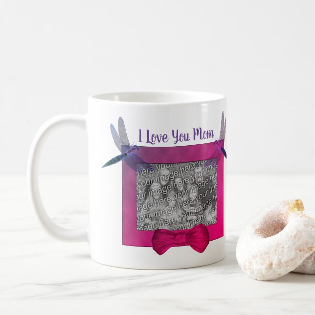 Mug I Love You Mom Dragonfly Cadres photo personnalisé (Avec donut)