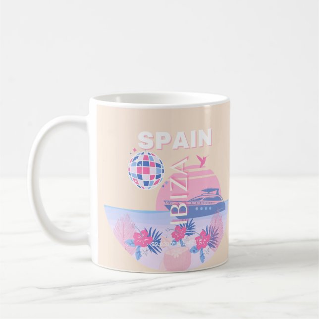 Mug Ibiza, Espagne, Art Voyage, Art Preppy, Rose, Past (Gauche)