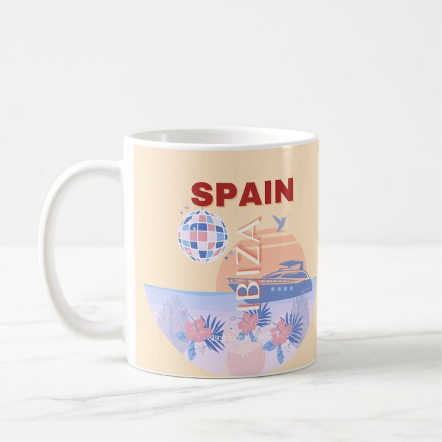Mug Ibiza, Espagne, Art Voyage, Art Rétro, Pastel (Gauche)
