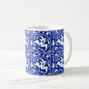 Mug Ikat Floral Damask - Cobalt bleu et blanc