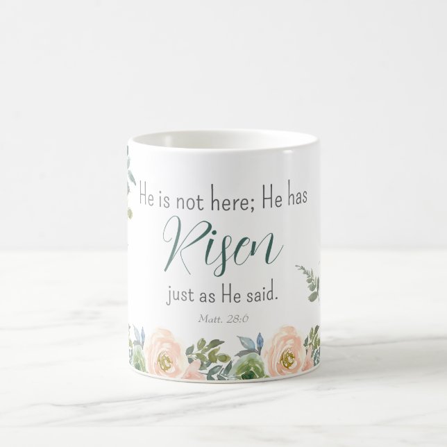 Mug Il a ressuscité Pâques Floral Peach Green Aquarell (Centre)