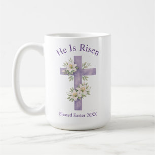 Mug Il Est Ressuscité Croix Florale Aquarelle Pâques 2