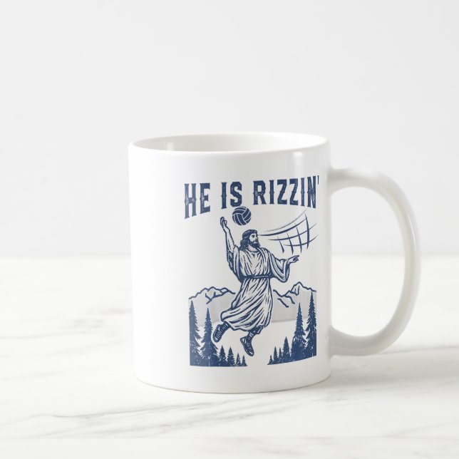 Mug Il Est Rizzin Volleyball Jésus Joyeux Pâques Drôle (Droite)