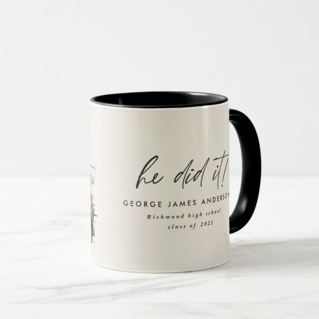 Mug Il l'a fait photo moderne graduation crème noire (Devant droit)