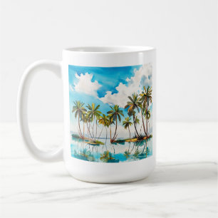 Mug Île baignée de soleil Palmiers aquarelle Plage v4