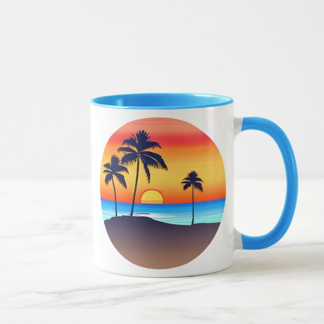 Mug Île tropicale au coucher du soleil avec palmiers (Droite)