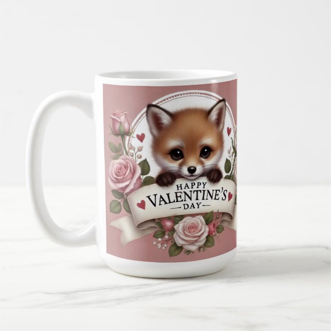 Mug Illustration adorable de Fox avec Rose (Gauche)