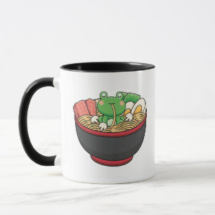 Mug Illustration amusante de grenouille ramen mangeant