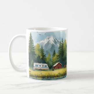Mug Illustration Caravane Camping Paysage