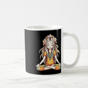 Mug Illustration d'art de fille hippie groovy en posit