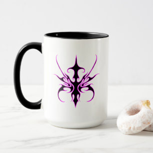 Mug Illustration d'art linéaire tribal noir et rose in