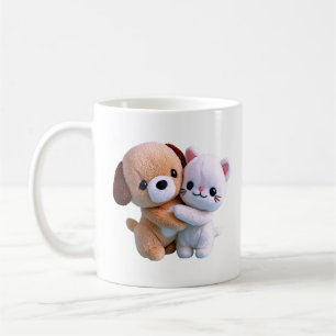Mug Illustration de câlin de chiot et chaton mignon
