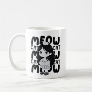 Mug Illustration de fille chibi amateur de chat Meow