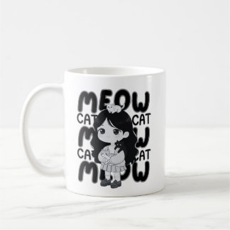 Mug Illustration de fille chibi amateur de chat Meow