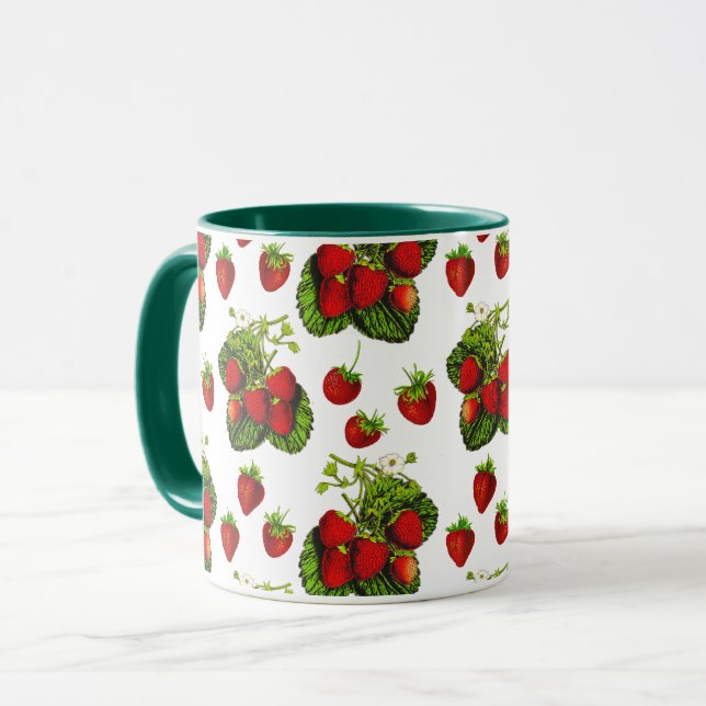 Mug Illustration de fraise botanique Imprimer sur blan (Devant gauche)
