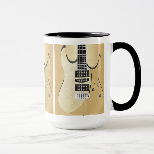 Mug Illustration de guitare en bois clair-Monogramme (Droite)