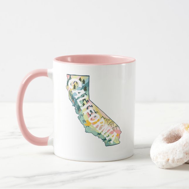 Mug Illustration de la carte de l'État de Californie (Avec donut)