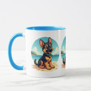 Mug Illustration de la plage du Chiot-Puppy en berger