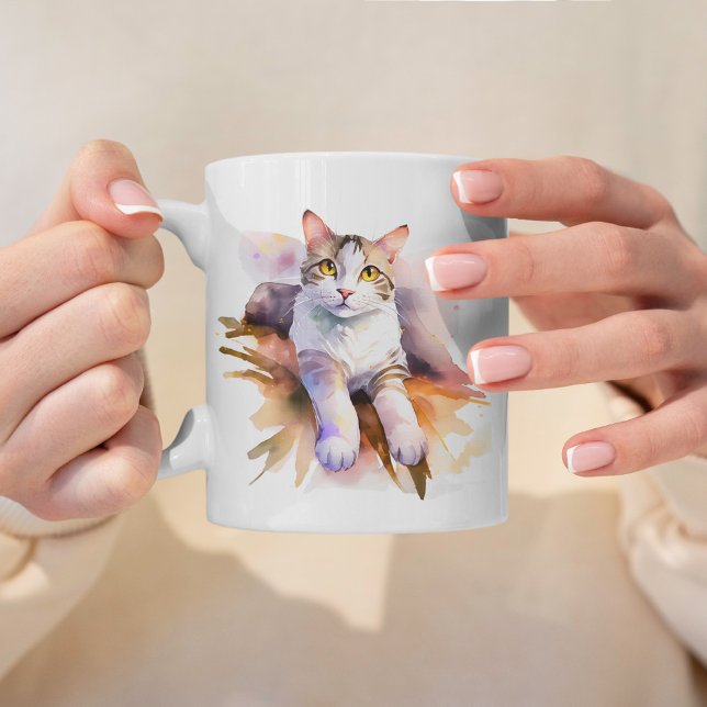 Mug Illustration de l'aquarelle de chat blanc doux (Créateur téléchargé)
