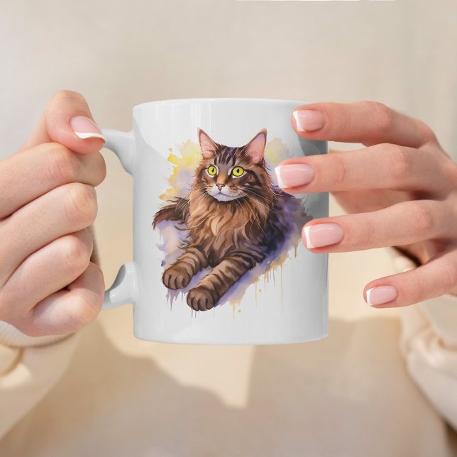 Mug Illustration de l'aquarelle de chat Tabby long (Créateur téléchargé)