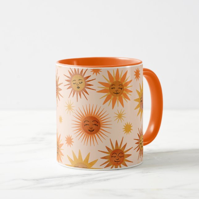 Mug Illustration de l'aquarelle orange Sun Face (Devant droit)