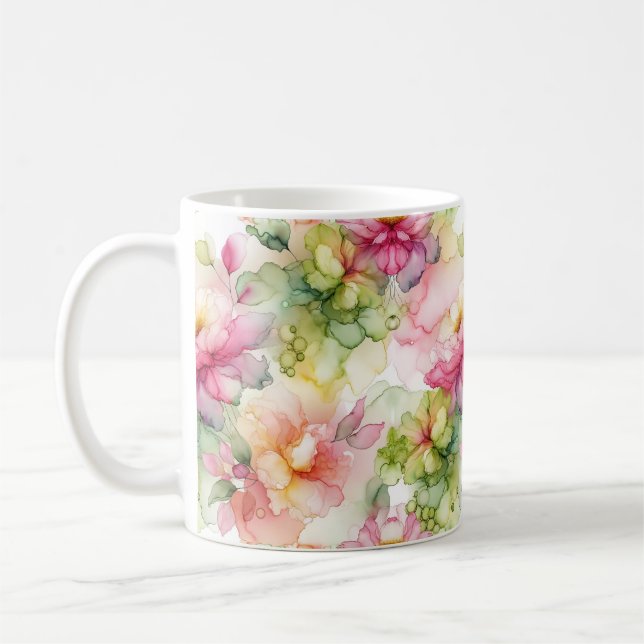 Mug Illustration de l'encre d'alcool des fleurs pastel (Gauche)