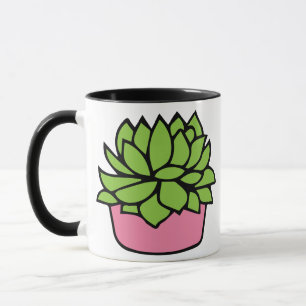 Mug Illustration de mignon succulent en pot rose