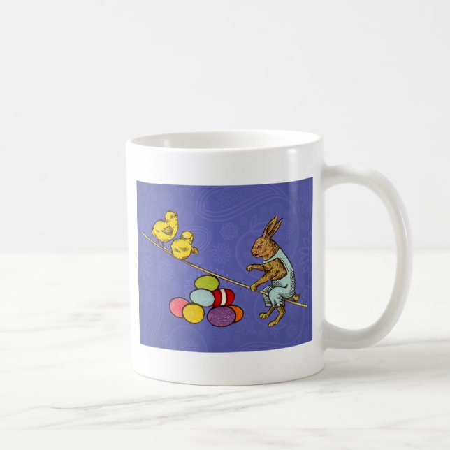 Mug Illustration de Pâques : lapin qui couve des œufs (Droite)