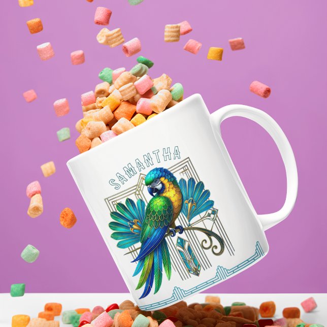 Mug Illustration de perroquet Art Déco coloré (Créateur téléchargé)