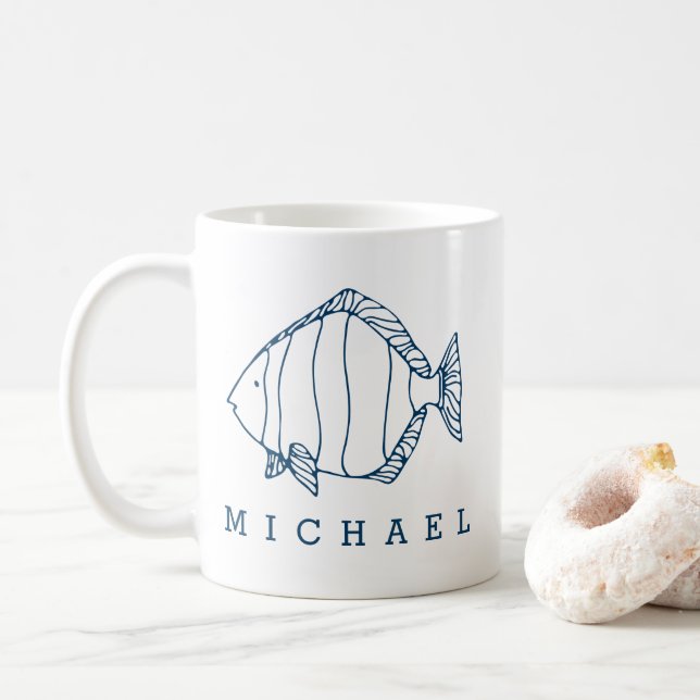 Mug Illustration de poisson bleu minimal - Personnalis (Avec donut)