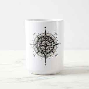 Mug Illustration de rose des vents vintage en monochro