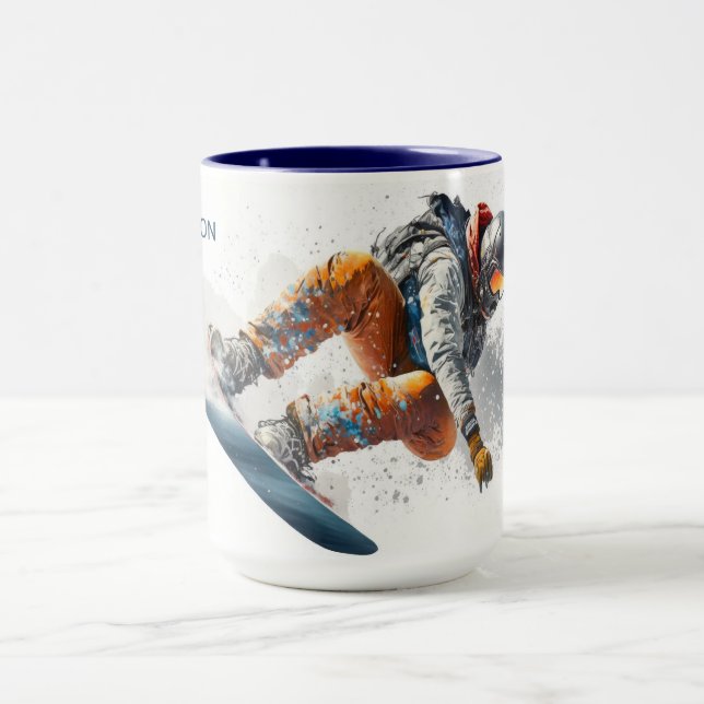 Mug Illustration de snowboarder de nom personnalisé (Centre)
