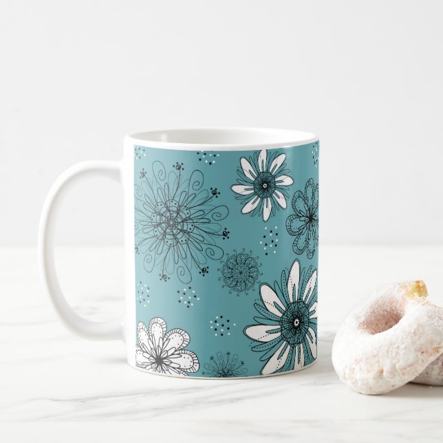 Mug Illustration de stylo et d'encre turquoise et blan (Avec donut)