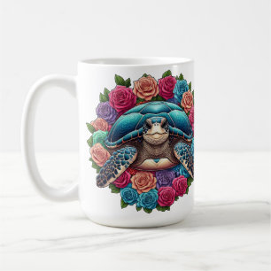 Mug Illustration de tortue colorée entourée de Roses