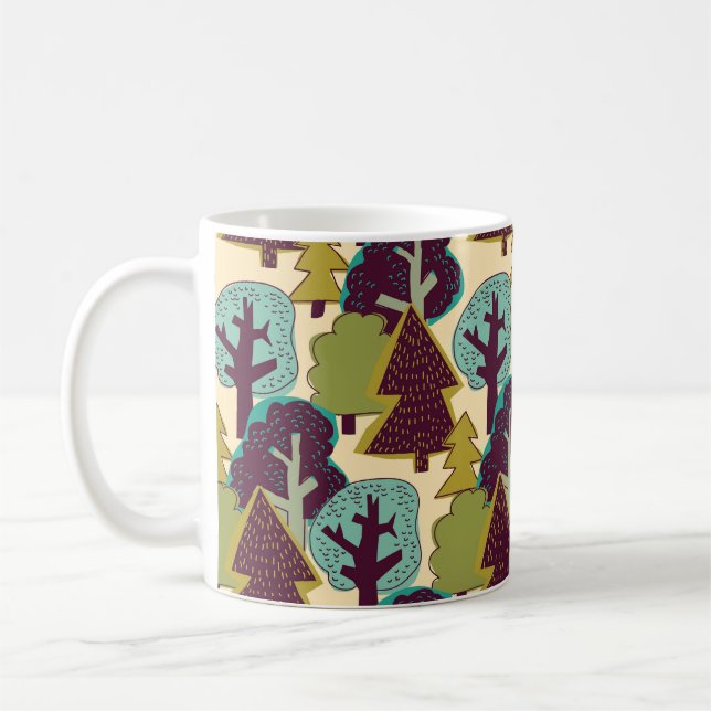 Mug Illustration des arbres à gribouillis couleur forê (Gauche)