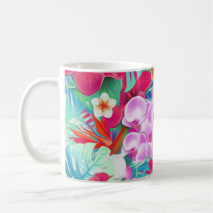 Mug Illustration des Feuilles et des fleurs tropicaux 