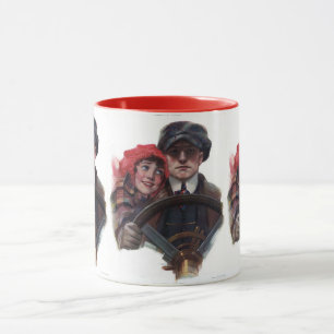 Mug Illustration d'hiver vintage romantique de voiture