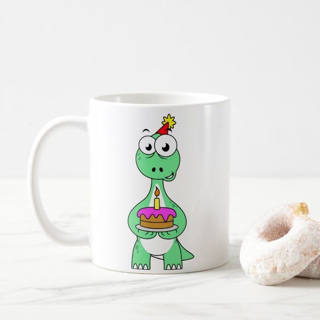 Mug Illustration Du Brontosaurus Avec Gâteau D'Anniver (Avec donut)
