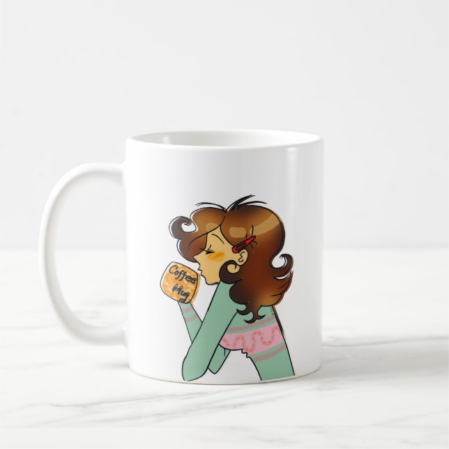 Mug Illustration du matin d'une fille de café conforta (Gauche)