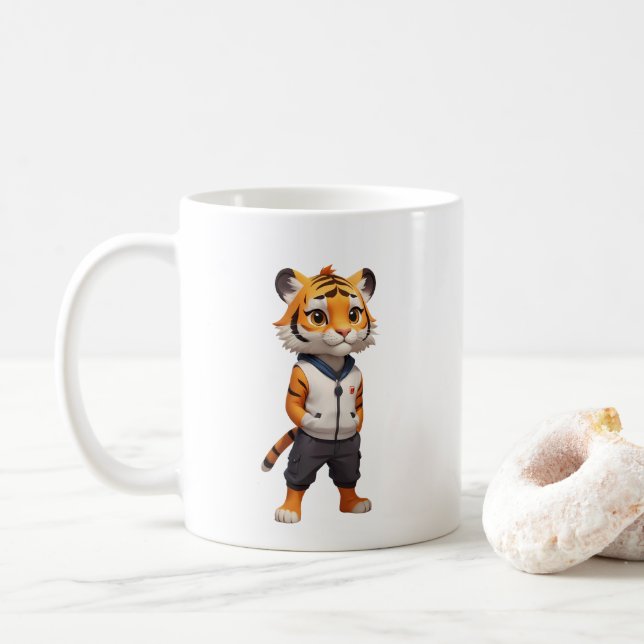 Mug Illustration du tigre cool et adorable (Avec donut)