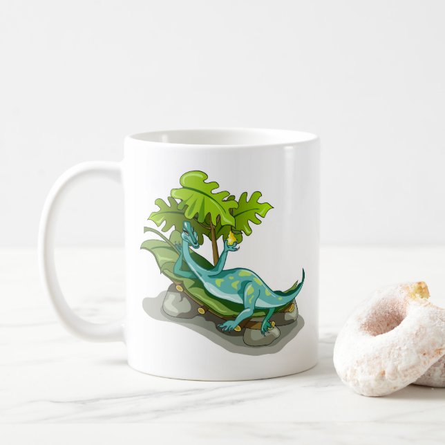 Mug Illustration D'Un Bain De Soleil Iguanodon. (Avec donut)