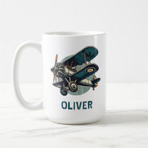 Mug Illustration d'un biplan rétro vintage en détresse