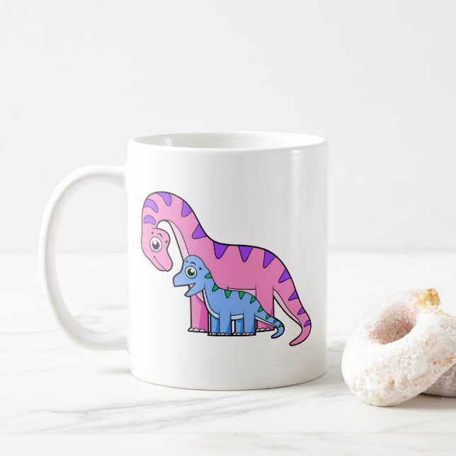 Mug Illustration D'Un Brachiosaurus Mère Et Enfant. (Avec donut)